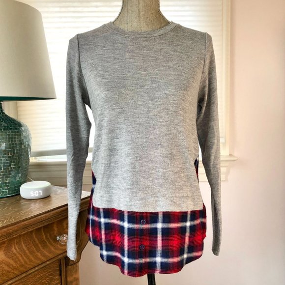 THML Sweaters - THML Knit Top with Faux Plaid Button Down Layer